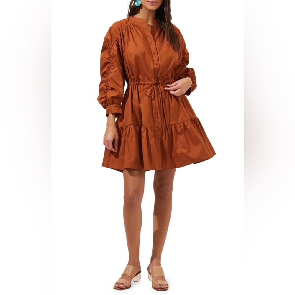 ASTR THE LABEL Ruched Long Sleeve Shirtdress Size S